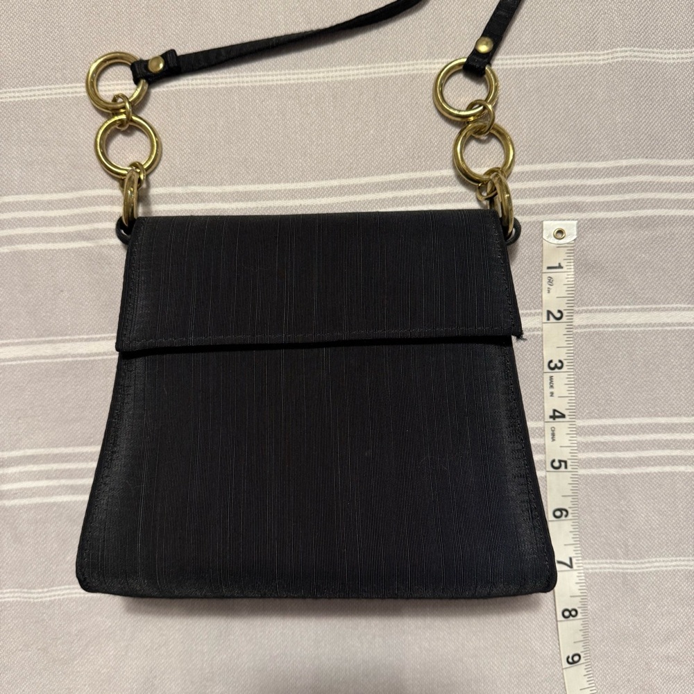 VTG Satin Black and Gold Chain Small Crossbody Box Bag - Picture 9 of 15